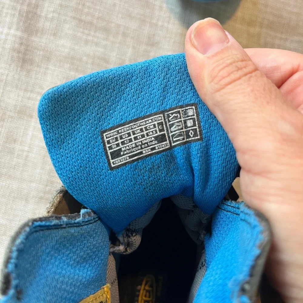 Keen Kids Waterproof Hiking Boots Gray Blue Triple Strap Size 12 US 30 EU